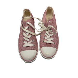 Womens Pink Glitter Canvas Lace-Up Sneakers Size 10  With White Rubber Toe Cap